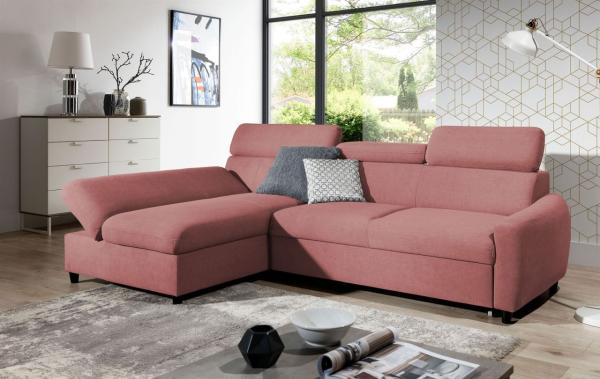 Ecksofa Schlafsofa Sofa ANTON XS in Stoff Esito Rosa Ottomane Links