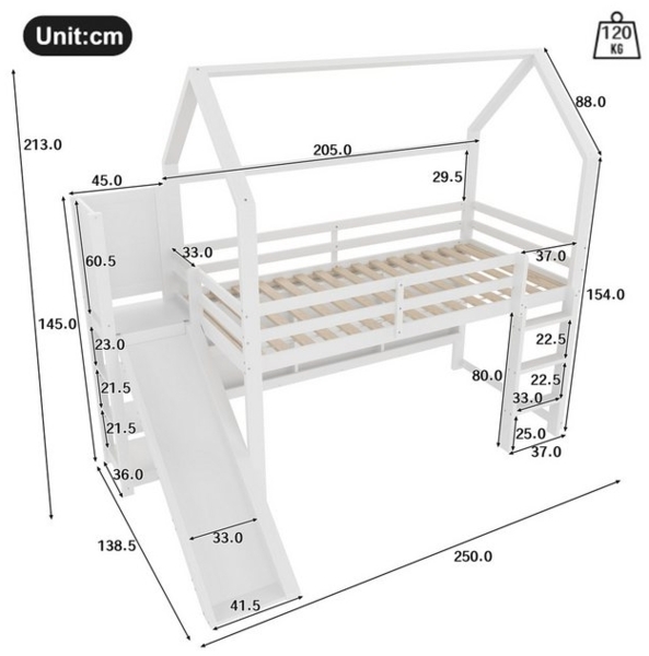 TavilaEcon Hochbett im Hausform, mit LED Leiste, Regale und Zaun (1-St) mit praktischen Ablageflächen, 90×200cm, weiß Bild 4