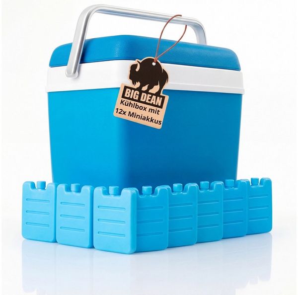 BigDean Thermobehälter Kühlbox inkl. 12 Kühlakkus 24 Liter Kühlbox mit Akku für bis zu 11h, Kunststoff, (Set, 1-tlg, Kühlbox inklusive Miniakkus), Robust, Stromlos, Outdoor geeignet