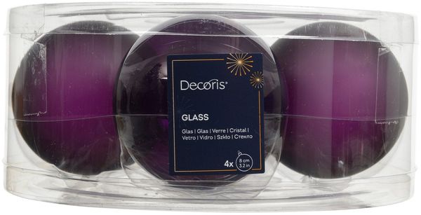 Kaemingk Weihnachtsbaumkugel, Weihnachtskugeln Glas 8cm 4 Stück - Feige transparent