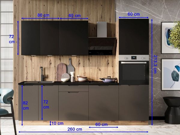 Möbel für Dich Küchenzeile Moderne grifflose Einbauküche ISABEL 260 cm 6-teilig, grifflos