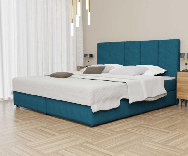 Boxspringbett Schlafzimmerbett ELICIO 200x200cm Stoff Petrolblau inkl Bettkasten