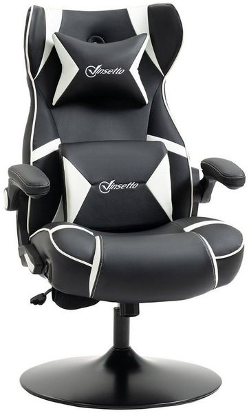 Vinsetto Gaming Stuhl mit Wippfunktion, höhenverstellbarer Bürostuhl, ergonomischer Computerstuhl mit Lautsprecher, Lenden- und Nackenstütze für Spielzimmer Kunstleder Rot+Schwarz