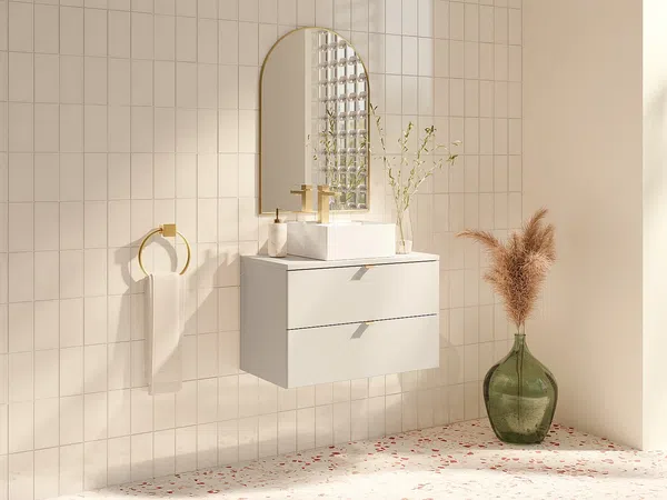 Vente-unique - LAVENA Waschbeckenmöbel Holz, Platte Beige - B 46 cm x H 50 cm x L 80 cm
