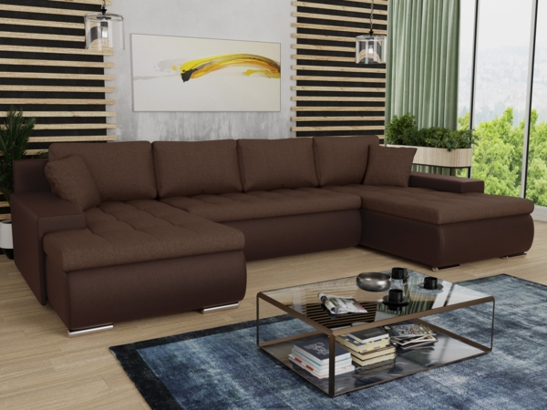 Wohnlandschaft mit Schlaffunktion Faris U-Form - Couch, Schlafsofa mit Bettkasten, Couchgranitur mit Bettfunktion, Big Sofa, Bettsofa (Braun (Madryt 128 + Inari 24))