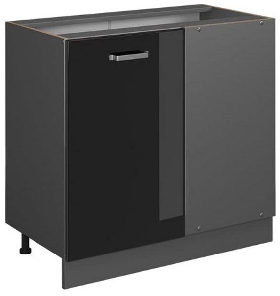 Eckunterschrank R-Line Schwarz Hochglanz 86 cm ohne Arbeitsplatte Vicco Bild 4