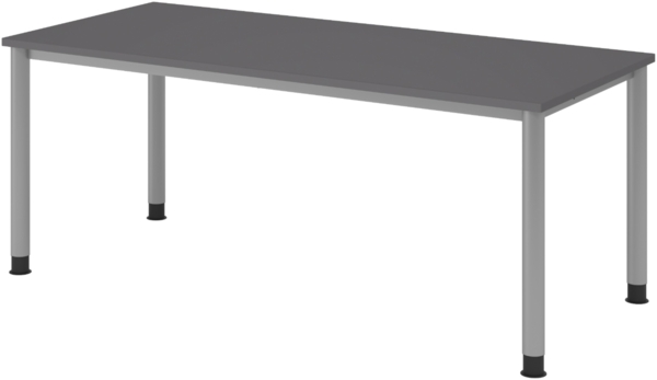 bümö höhenverstellbarer Schreibtisch H-Serie 180x80 cm in graphit, Gestell in Silber - großer PC Tisch für's Büro manuell höhenverstellbar, Computertisch verstellbar, HS-19-G-S Bild 1