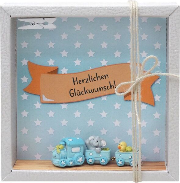 ZauberDeko Geschenkbox Geldgeschenk Verpackung MIT NAMEN Baby Eisenbahn Junge Geburt Taufe