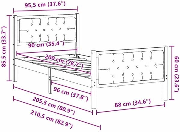 vidaXL Bettrahmen Hellgrau 90 x 200 cm Massives Kiefernholz 878424 Bild 10