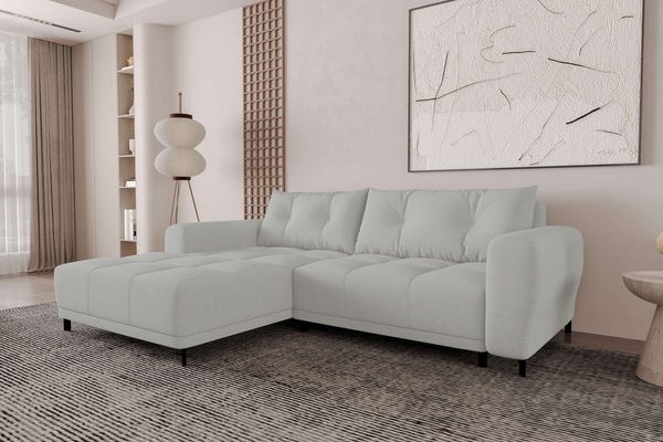 99rooms Massimo Ecksofa Strukturstoff NEVE Hellgrau mit Schlaffunktion Links