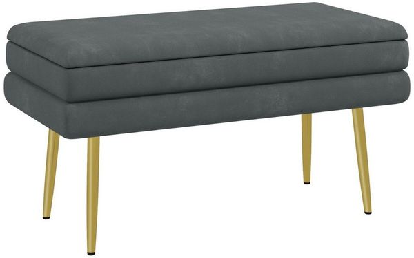 HOMCOM Sitzbank Polsterbank mit Stauraum, Samtoptik, Bettbank mit Stahlbeine (Aufbewahrungsbank, 1-St, Schuhbank), für Wohnzimmer, Schlafzimmer, Grau, 79,5 x 37,5 x 43 cm