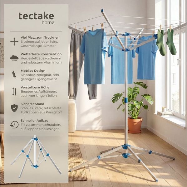 tectake Wäschespinne Mobile Wäschespinne, aus Aluminium