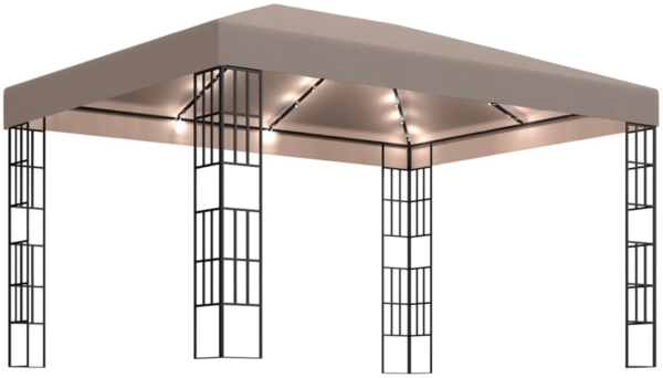vidaXL Pavillon mit LED-Lichterkette 4x3 m Taupe 3070325