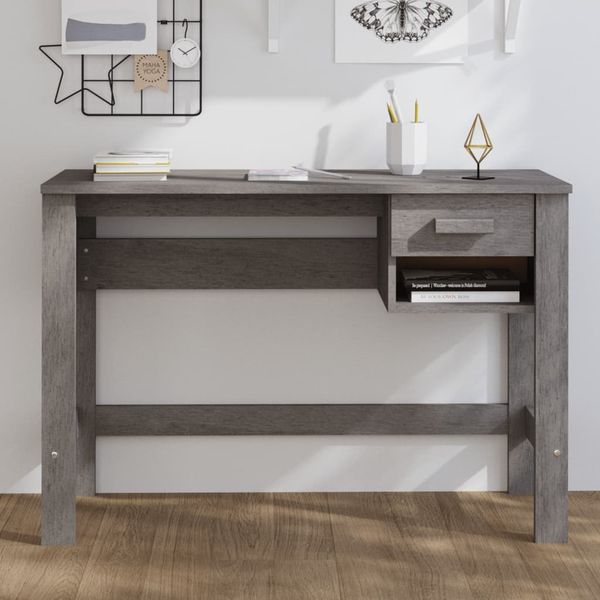 Schreibtisch, Bürotisch, Computertisch HAMAR Hellgrau 110 x 40 x 75 cm Massivholz Kiefer