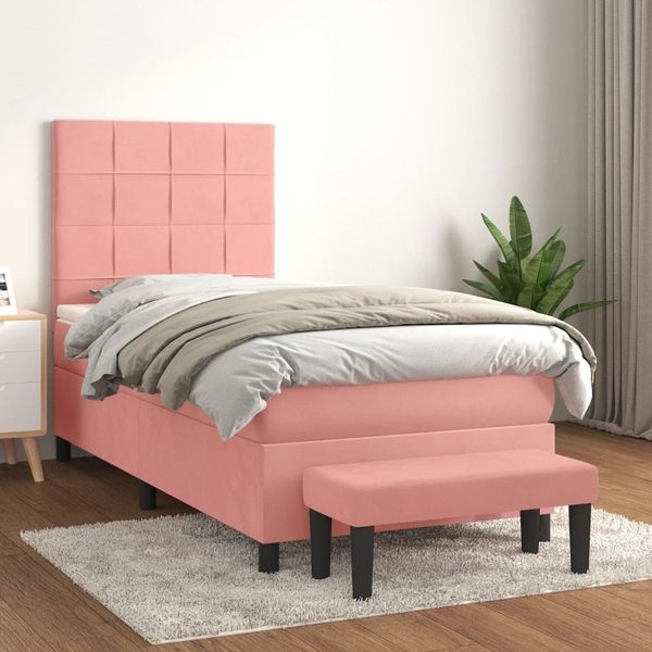 vidaXL Boxspringbett mit Matratze Rosa 90x190 cm Samt 3137820