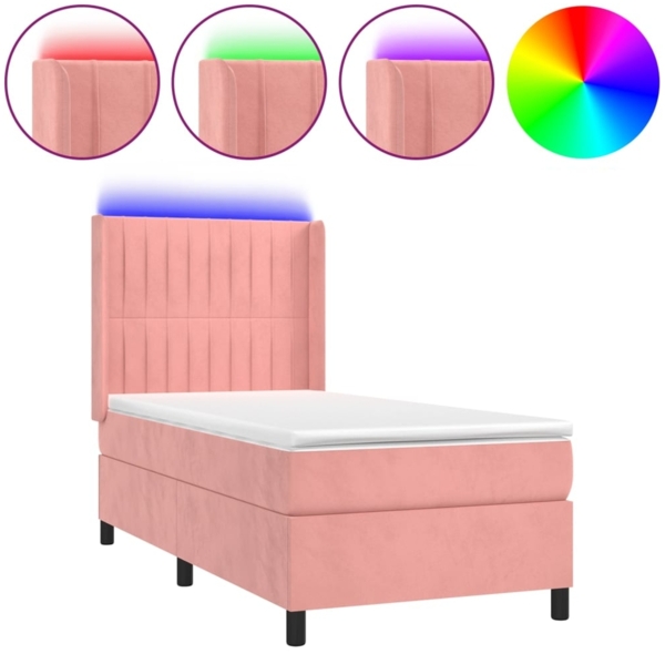 vidaXL Boxspringbett mit Matratze & LED Rosa 100x200 cm Samt 3139672