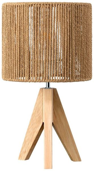 EDISHINE LED Nachttischlampe mit Seil-Lampenschirm, LED wechselbar, Warmweiß, Tischlampe holz mit Leuchtmittel, Boho Tischleuchte für Schlafzimmer