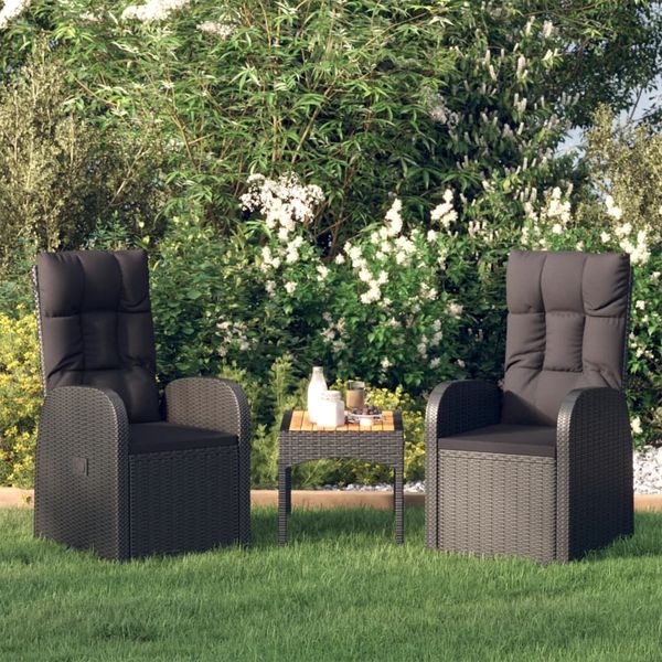 vidaXL Garten-Liegestühle 2 Stk. mit Auflagen Poly Rattan Schwarz 46065