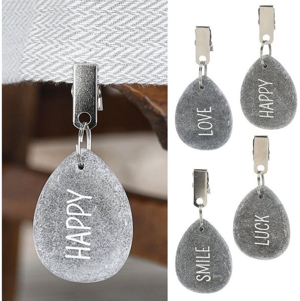 CEPEWA Tischdecke Tischdeckenbeschwerer 4er Set Stein 4,5x6x1cm Happy Luck Love Smile