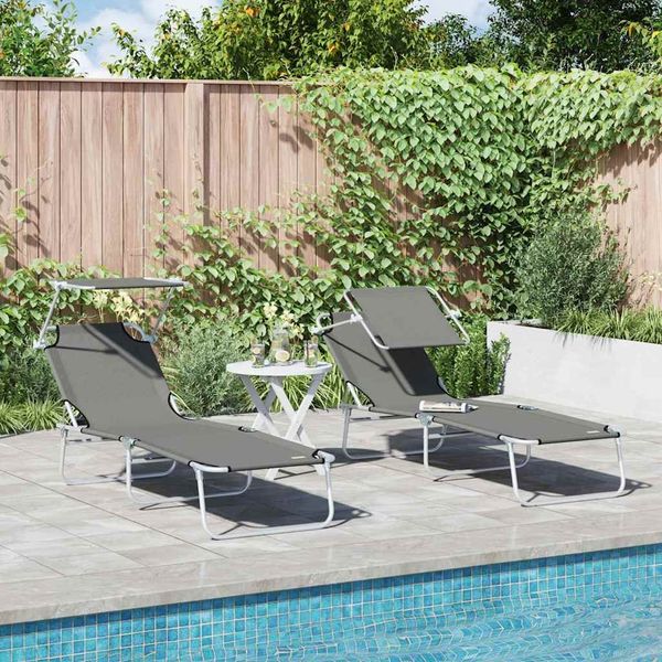 Sonnenliege 2 pcs, Gartenliege Grau 58 x 188 x 77cm Polyester