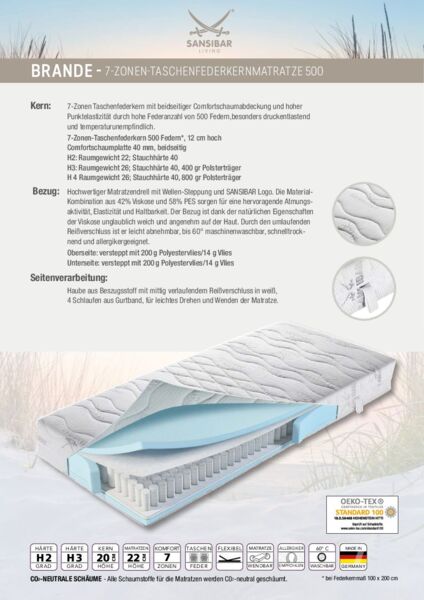 Taschenfederkernmatratze SANSIBAR BRANDE, 160x190 cm, H2/H4 Bild 3