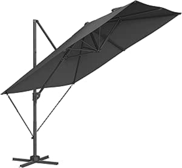 SONGMICS Sonnenschirm, Ampelschirm, 270 x 270 cm, UV-Schutz UPF 50+, Gartenschirm, um 360° drehbar, Neigungswinkel verstellbar, mit Kurbel, Kreuzfuß, Grau