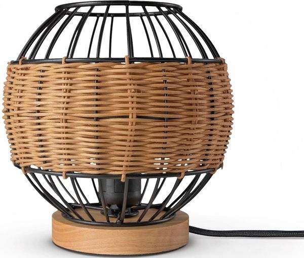 Paco Home Tischleuchte PUGLO, ohne Leuchtmittel, Rattan Schreib LED Rustikal Boho Holz E27