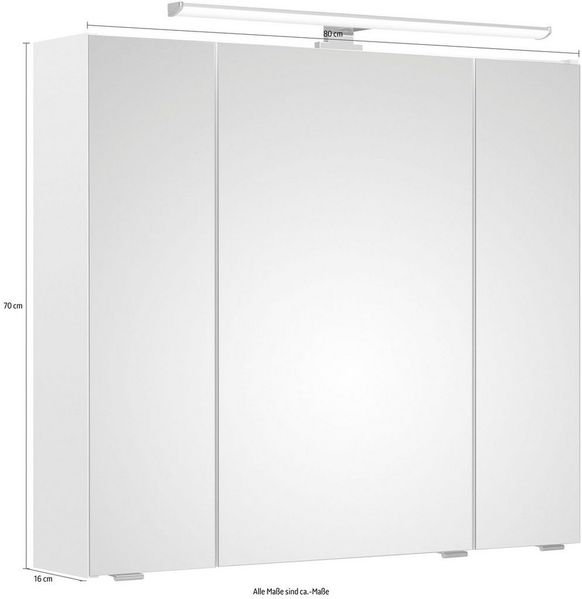 Saphir Spiegelschrank Quickset Badschrank, 3 Spiegeltüren, 6 Einlegeböden, 80 cm breit inkl. LED-Beleuchtung, Türdämpfer, Schalter-/Steckdosenkombination