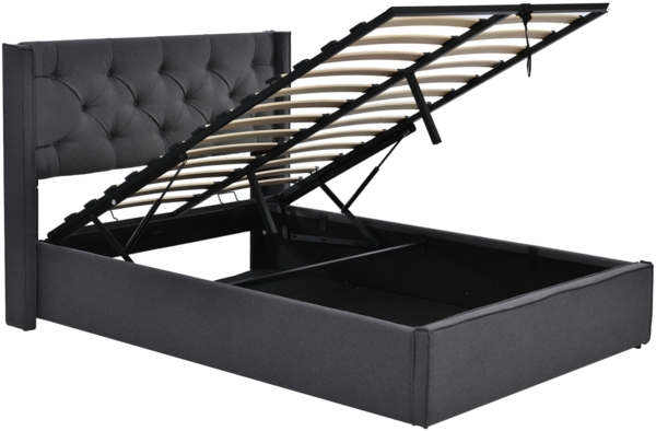 Merax Hydraulisches Polsterbett 160x200 Stauraumbett Doppelbett aus Baumwolle mit Metallrahmen & Lattenrost Grau