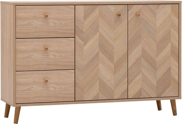 Schildmeyer Visby Sideboard 160936 Eiche hell Dekor/Fischgräten Dekor, 109 x 33 x 73,9 cm