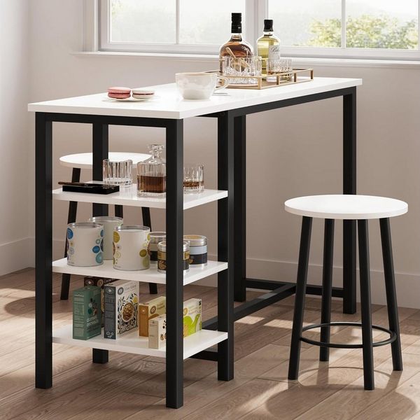 GarveeMore Esstisch Bartisch mit 2 Hockern Thekentisch in Stehtischhoehe