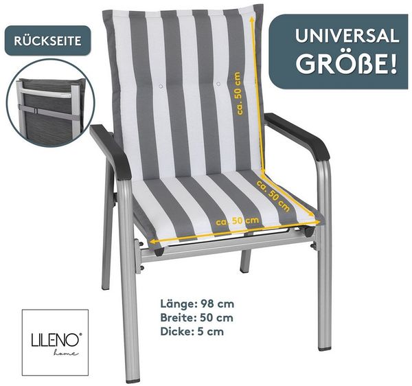 LILENO HOME Polsterauflage Niedriglehner, bequeme Sitzauflage für Gartenstühle, Stuhlkissen, (2 St, 2er Set), Gartenstuhl Auflage in Blockstreifen Grau, Sitzpolster waschbar