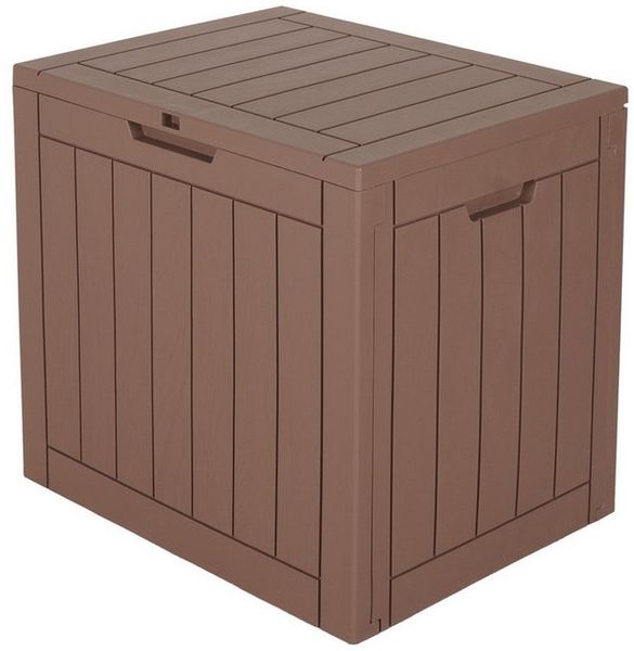 ONDIS24 Gartenbox City Cube Holzoptik Kissenbox Poolbox Sitztruhe 110L, UV,- und witterungsbeständig, abschließbar
