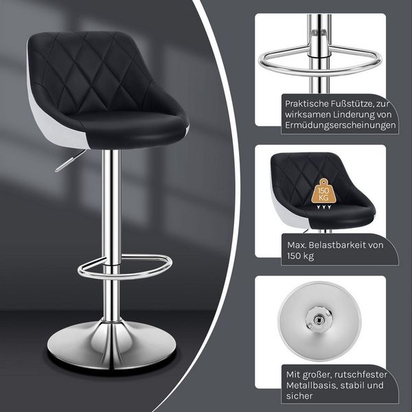WOLTU BH30sz-2 Design 2 farbig Barhocker mit Griff , 2er Set , stufenlose Höhenverstellung , verchromter Stahl , Antirutschgummi , pflegeleichter Kunstleder , gut gepolsterte Sitzfläche , schwarz+weiss