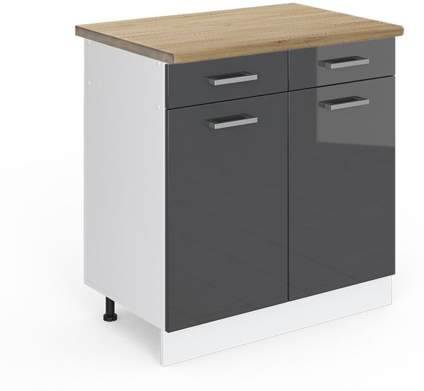 Küchenunterschrank R-Line Anthrazit Hochglanz 80 cm , AP Eiche Vicco