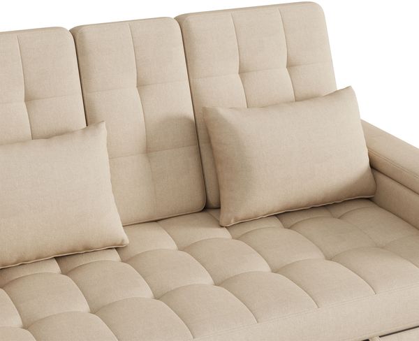Sofa 159x142,5x92 cm Beige aus Baumwoll-Leinen mit Schlaffunktion, verstellbarer Rückenlehne und Stauraum Bild 10