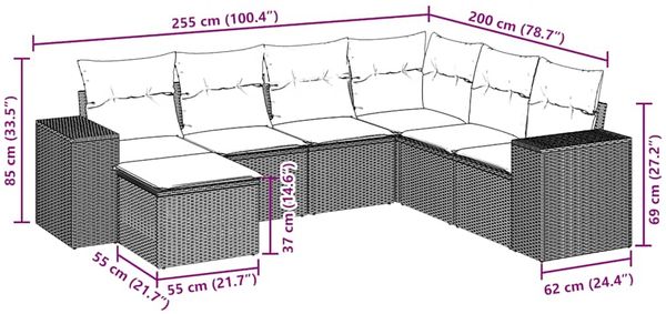 vidaXL 7-teiliges Gartensofa-Set mit Kissen, braun, Polyrattan 3222903 Bild 8