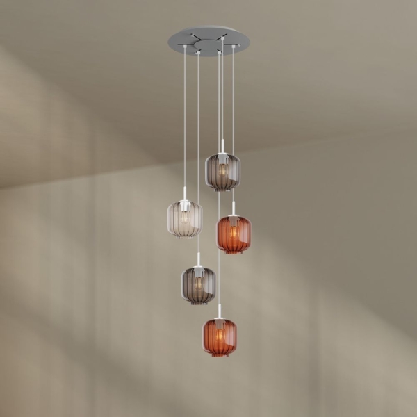 s.luce Velo 5-flammige Galerieleuchte Ø 60cm Baldachin Ø 20cm Braun, Klar, Rauch