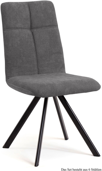 Esszimmerstuhl drehbar (6er-Set) Deryl 47x92x60 Schwarz/Grau
