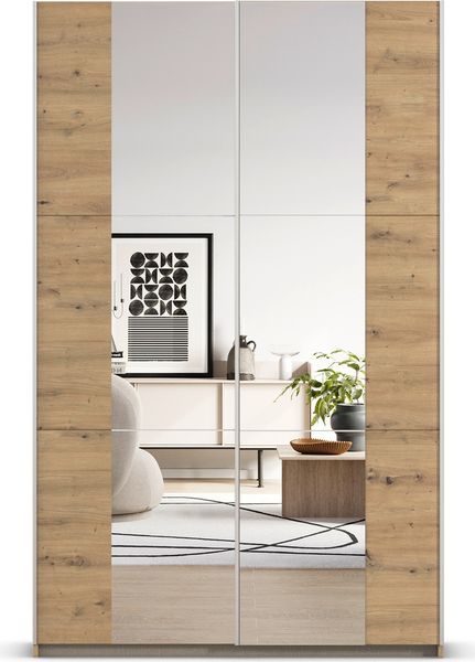 rauch Kleiderschrank, Schwebetürenschrank KRONACH, 2-türig, 2 Spiegeltüren teilaufgelegt, Eiche Artisan, 131 x 210 x 59 cm Bild 2