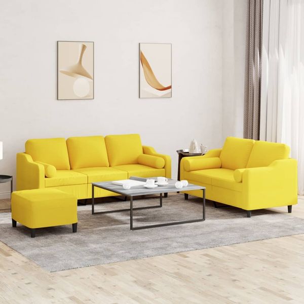 vidaXL 3-tlg. Sofagarnitur mit Kissen Hellgelb Stoff 3201863