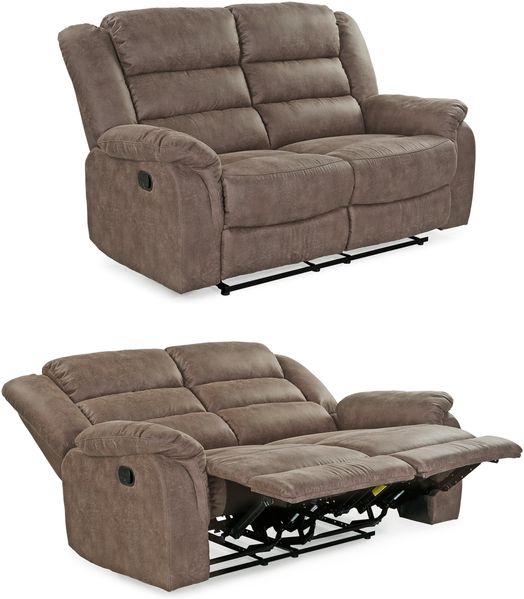 2-Sitzer-Relaxsofa Couch Liegefunktion Federkernpolster Stoff Vintage Graubraun