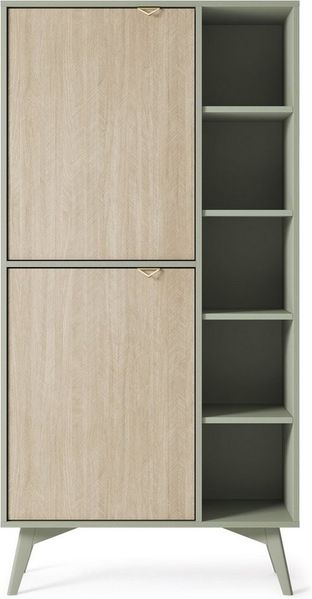 MOEBLO Highboard Abeto Regal R 80 (Mit Einlegeböden Sideboard Wohnzimmer Kommode Schlafzimmer Komodenschrank Highboard, Zweitüriger Bücherschrank, goldene Griffe, Komodenschrank Highboard), (BxHxT):80 x 160 x 38 cm