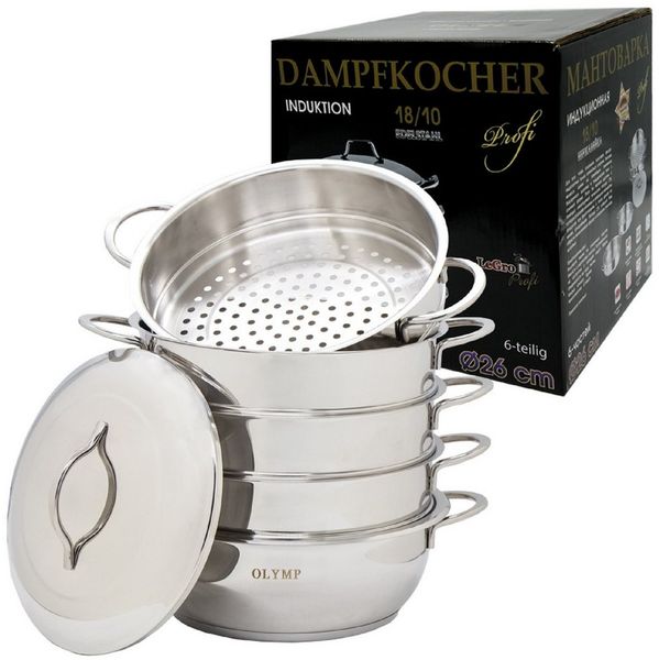 Olymp Handels GmbH Dampfgartopf Mantowarka Dampfkocher Ø26 cm 6Tlg Dampfgarer Edelstahl Induktion