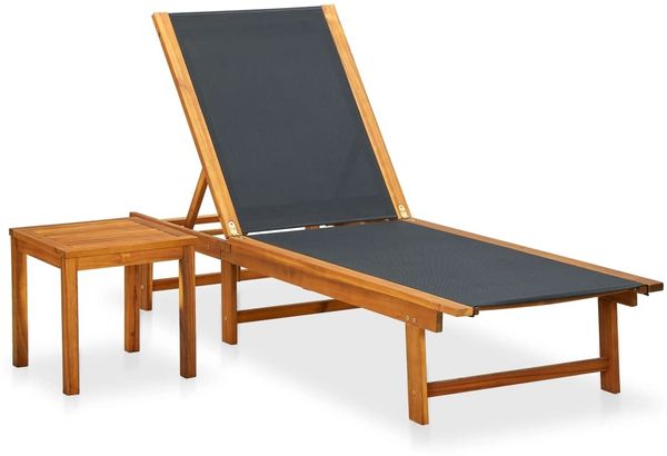 Sonnenliege, Gartenliege mit Tisch Massivholz Akazie und Textilene