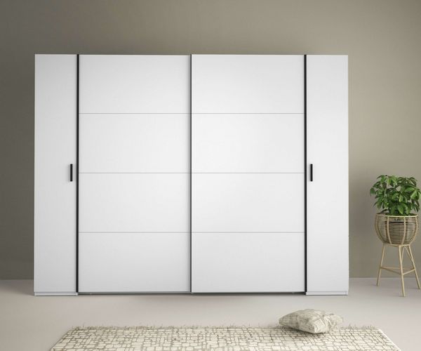 INOSIGN Kleiderschrank Antioch mit 10 Einlegeböden und 2 Kleiderstangen, schwarze Griffe Garderobe mit 2 Schiebetüren und 2 Drehtüren, B/H/T 270/207/61 cm