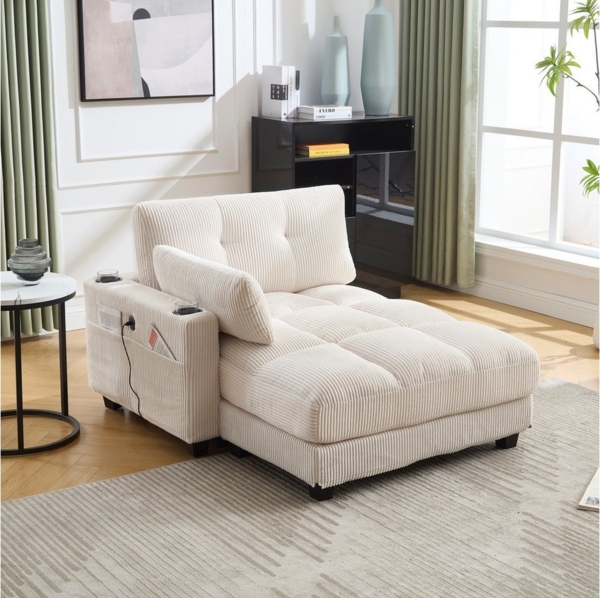 MODFU Schlafsofa Modernes Schlafsofa,Schlafsofa,mit weiche Kissen, Modernes Samt-Lounge-Sessel mit USB-Ladeanschluss, 3 Becherhaltern, seitlichen Taschen und klappbarem Kopfpolster, vielseitig für Wohnzimmer und Schlafzimmer, ideal für Komfort und Erho...