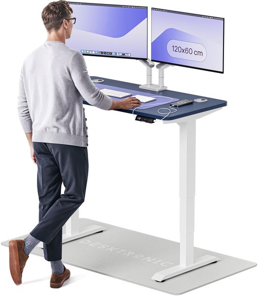 Desktronic HomePro Elektrisch höhenverstellbarer Schreibtisch 120x60cm Weiß/Blau mit Memory-Funktion, Anti-Kollisions Technologie, USB-A und USB-C-Ladeanschlüssen