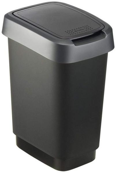 Rotho 'Twist' Swingeimer, schwarz/dunkelsilber, 10 L