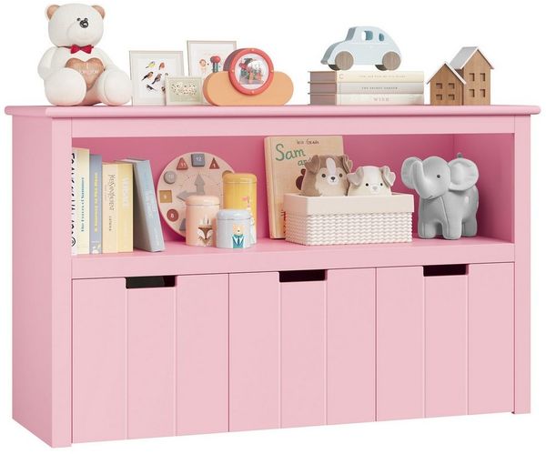 Homfa Kinderregal, Spielzeugtruhe Bücherregal 3 Schubladen mit Rollen 102 x 33 x 61,5cm